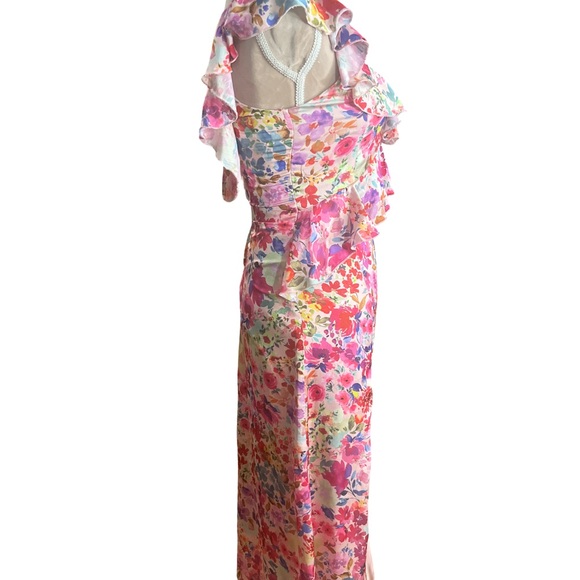 Crystal Doll Pink Floral Print Ruffle-Trim Midi Dress Size XS - Picture 7 of 13